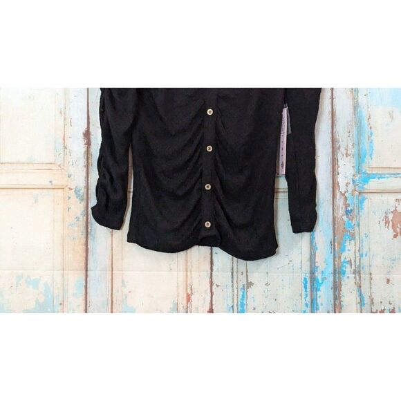 Crave Fame Womens Size Small Black 3/4 Sleeve Ruched Textured Blouse Top - Picture 5 of 10